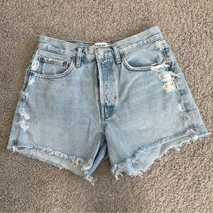 AGOLDE Parker Long Distressed Frayed Leg Denim Jean Shorts